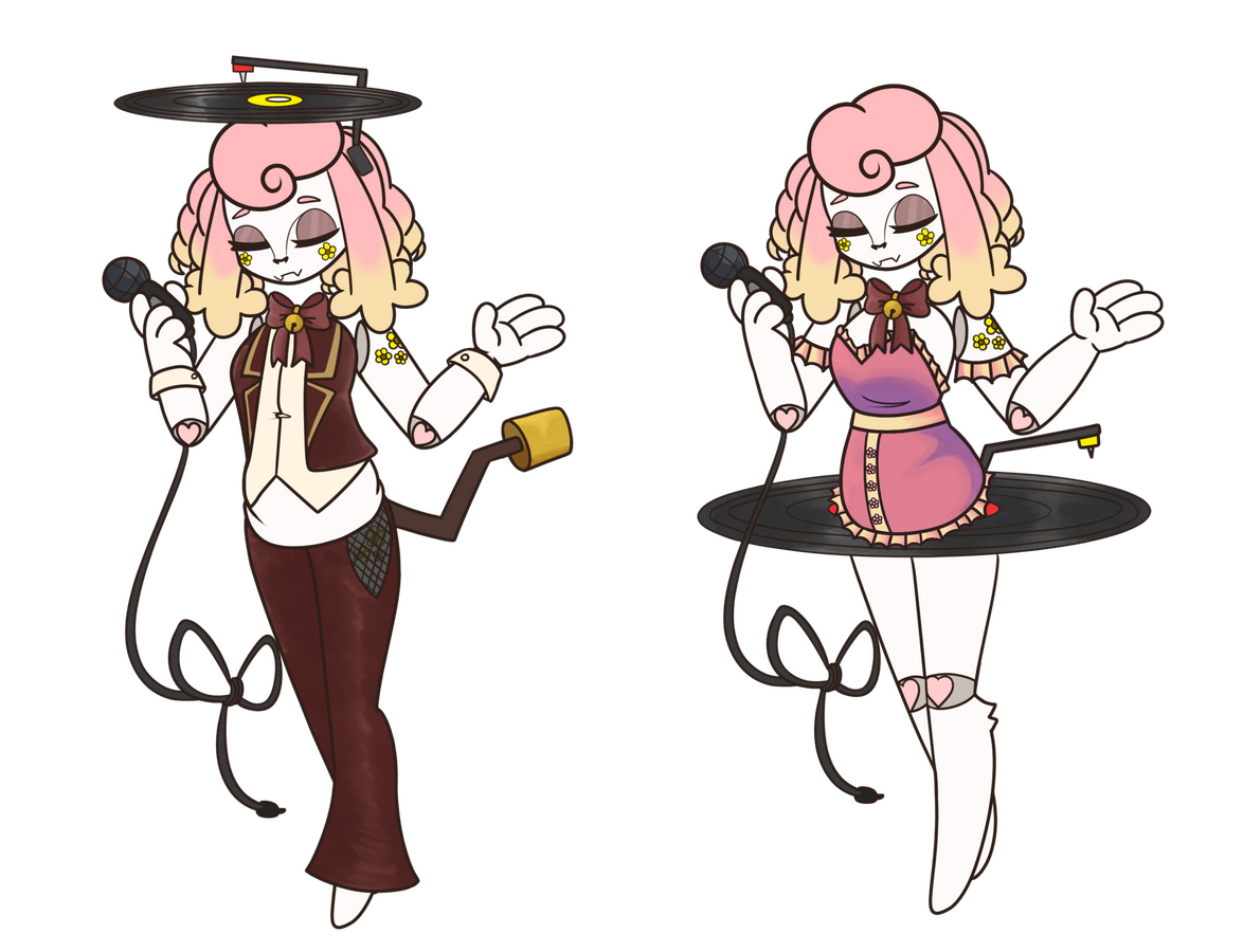 dollie&#39;s full reference, for both of her forms. the right is her main design. [by bambi/sunshinebambi.bsky.social.]